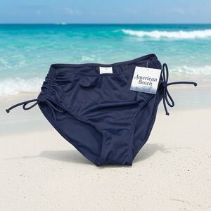 American Beach Navy Blue Side-Tie Bikini Bottoms Ruched Swimwear Size 14 NWT